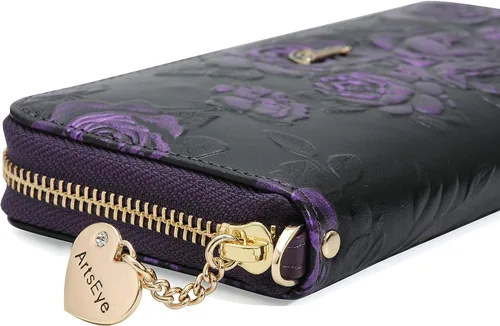 Miniatura 6 de ArtsEye Rose - Cartera de piel auténtica con cremallera larga