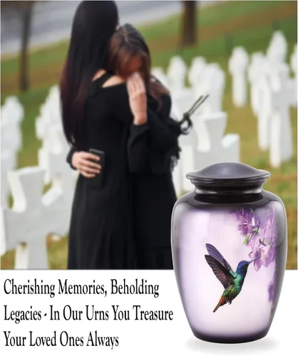 Miniatura 3 de Urnas de cremación de colibrí para cenizas de adultos, urnas decorativas grandes moradas para cenizas humanas, recipiente conmemorativo hecho a mano