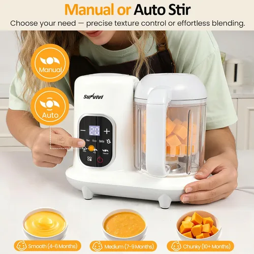 Miniatura 7 de Sunvivi Fabricante de alimentos para bebés: procesador de alimentos para bebés todo en uno con vapor, calefacción, descongelación, licuadora