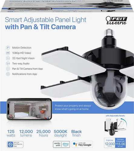 Miniatura 2 de Feit Electric Luz LED de techo de garaje con cámara, luz de garaje de seguridad inteligente WiFi 2.4GHz, base E26 atornillada, sensor de movimiento