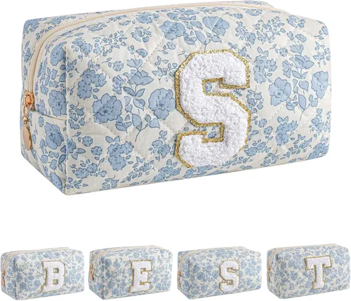 Miniatura 26 de Bolsa de maquillaje alfabética JOVAKIT, bolsa de cosméticos para mujeres, regalos de Navidad para niñas de 6 a 18 años, neceser de viaje con flores