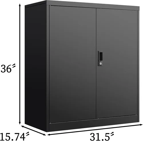 Miniatura 3 de Armario de almacenamiento de metal de 36 pulgadas con 2 puertas y cerradura, estantes ajustables y diseño plegable, gabinete de bloqueo resistente