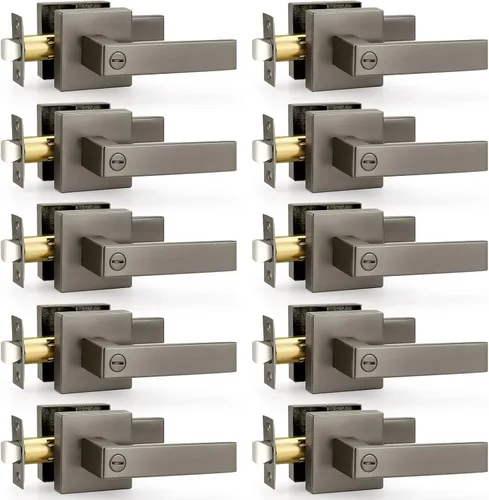 Miniatura 3 de Probrico Paquete de 4 manijas de puerta simuladas en negro mate, manijas interiores que no giran, manijas reversibles resistentes para interiores
