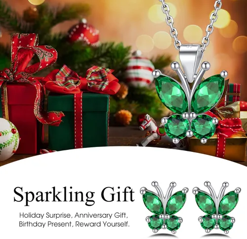 Miniatura 8 de Bestyle Anillo de collar de mariposa con piedra natal plateada para mujeres, delicado y lindo regalo de joyería de mariposa para mujeres