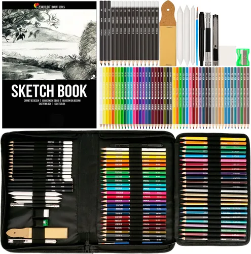 Miniatura 8 de Zenacolor Paquete de 74 kits de dibujo con lápices de dibujo, juego de dibujo para bocetos, suministros de arte de bocetos profesionales