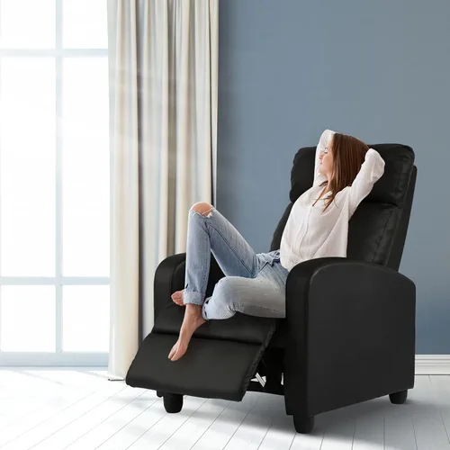 Miniatura 2 de HCY Silla reclinable de masaje acolchada con asiento ancho, sofá individual con reposapiés, piel sintética para sala de estar, cine en casa (negro)