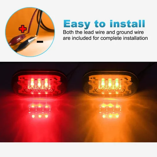 Miniatura 3 de Partsam 2 luces LED ámbar + 2 rojas de 12V, 10 cm x 5 cm, luz indicadora lateral ovalada para camiones, montaje en superficie, 10 diodos, luces LED
