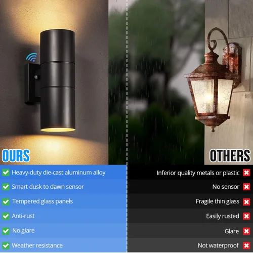 Miniatura 4 de wowlite Luces modernas de pared para exteriores, luces arriba y abajo, aplique cilíndrico de montaje en pared, negro mate, luces exteriores paquete