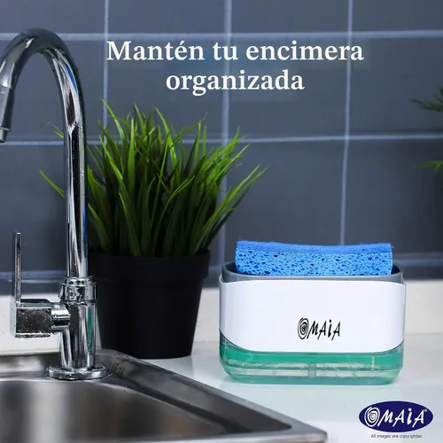 Miniatura 6 de OMAIA Dispensador de jabón para platos 2 en 1 con soporte para esponja, dispositivo de cocina inteligente, organizador de encimera de fregadero
