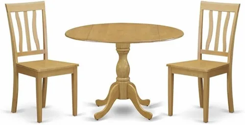 Miniatura 9 de East West Furniture DMAN3-OAK-C - Juego de mesa de cocina de 3 piezas para espacios pequeños contiene una mesa de comedor redonda con gotas y 2