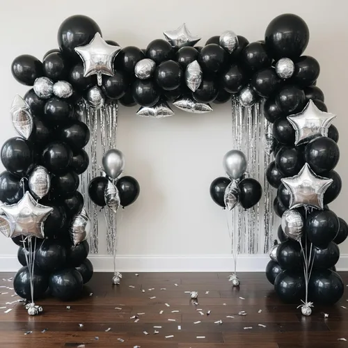 Miniatura 7 de RUBFAC 154 globos negros de diferentes tamaños de 18, 12, 10, 5 pulgadas para kit de arco de guirnalda, globo de látex para fiesta de graduación