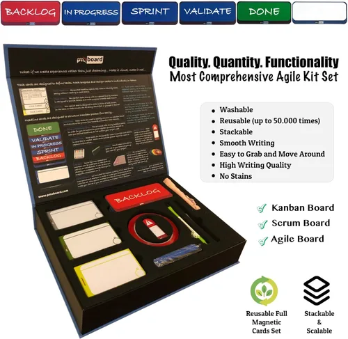 Miniatura 2 de Agile Management Set Plus – Kit de tarjetas magnéticas Scrum y Kanban de 156 piezas Tarjetas de tablero ágil reutilizables para tareas, historias
