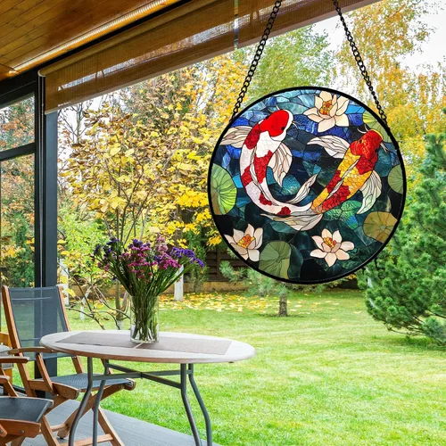 Miniatura 4 de Colgador de vitrales para colgar en ventanas, Koi y Lotus para puerta, decoración del hogar, atrapasoles de peces, Navidad, Día de la Madre, regalos