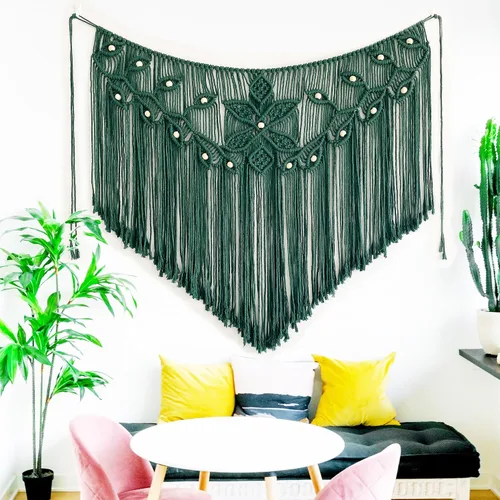 Miniatura 9 de Youngeast Decoración para el hogar, macramé en forma de hoja, tapiz tejido para colgar en la pared, cortina de dormitorio, guirnalda de flecos