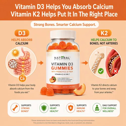 Miniatura 3 de Gomitas de vitamina D3 K2 sin azúcar, gomitas de vitamina D3 5000 UI+K2 MK7 80 mcg, suplemento de vitamina K2 D3 para adultos, vitamina D K2