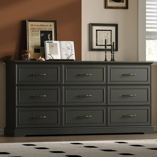 Miniatura 25 de Cómoda rústica de 3 cajones para dormitorio, cómoda moderna de 24 pulgadas de ancho con cajones profundos y asas de barra, mesita de noche de madera