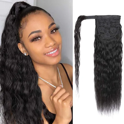 Miniatura 21 de Extensiones de pelo rizado con cordón para cola de caballo, extensiones de cabello humano para mujer con dos clips 1B# 120g/set (71cm)