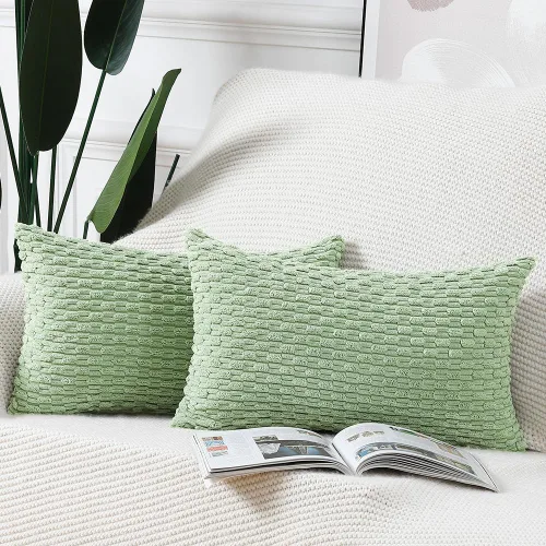 Miniatura 30 de MADIZZ Juego de 2 fundas de almohada decorativas de pana rayadas estilo boho, 22 x 22 pulgadas, verde oscuro suave, funda decorativa para cojín