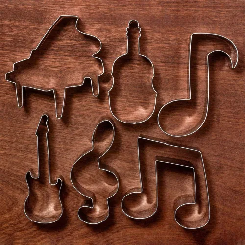 Miniatura 6 de LILIAO Juego de 6 cortadores de galletas musicales, para violín, piano, guitarra eléctrica, nota musical, clave G y octava nota para fondant, acero