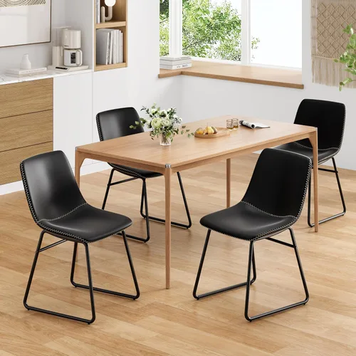 Soohow Juego de 4 sillas de comedor modernas de mediados de siglo, sillas de cocina tapizadas de piel sintética con patas de metal, cómodas sillas