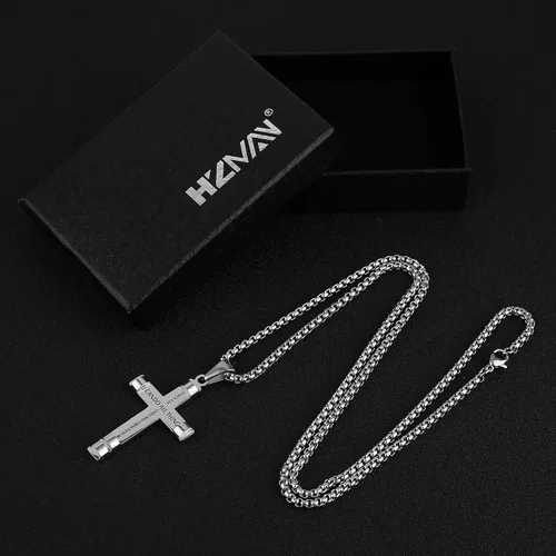 Miniatura 5 de HZMAN - Collar de acero inoxidable con colgante de cruz de fuerza 3 colores disponibles texto bíblico en inglés Filipenses 413