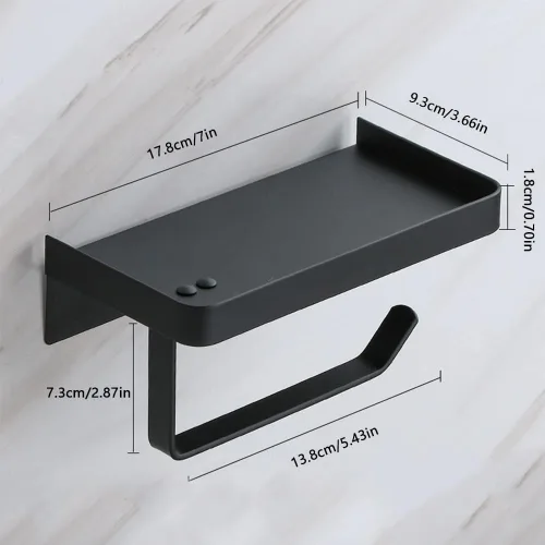Miniatura 6 de Soporte adhesivo de papel higiénico con estante, soporte de rollo de papel higiénico de acero inoxidable 304, dispensador de papel higiénico