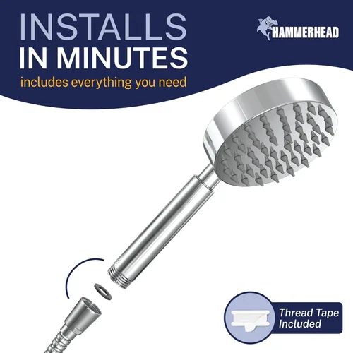 Miniatura 5 de HammerHead Showers® Cabezal de ducha de mano de metal sólido, cromado, cabezales de ducha de alta presión de 2.5 GPM, varita rociadora de 4 Cromo