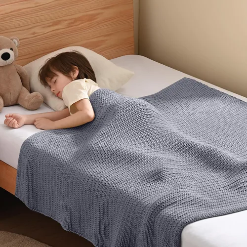 Miniatura 19 de Guohaoi Almohadilla de regazo con peso de punto (beige 20 x 30 pulgadas, 2 libras) sin cuentas, manta con peso refrescante para niños para siesta