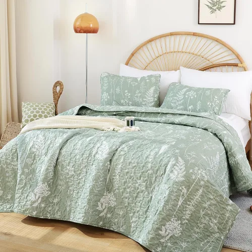 Miniatura 25 de JANZAA Juego de colcha tamaño Queen de 3 piezas con patrón floral, de microfibra ligera, ropa de cama reversible, 1 colcha y 2 fundas de almohada