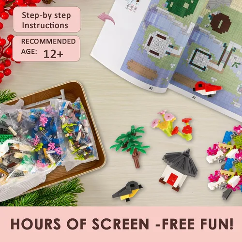 Miniatura 3 de Kitoyz Juego de construcción de árbol bonsái de flor de cerezo, juego de microbloques de construcción de arquitectura china de flor de durazno, kit