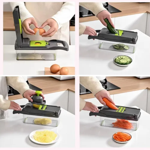 Miniatura 8 de Cortador de verduras 16 en 1 con contenedor Mandolina Cortador de verduras Cebolla Patata Fruta Alimentos Manual Gadget de cocina para cocina Acero