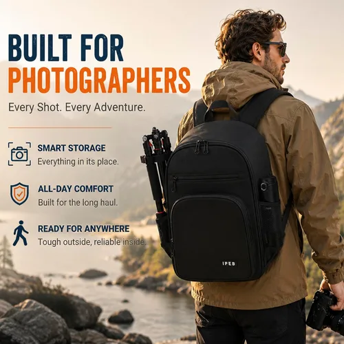Miniatura 4 de Mochila para cámara DSLR/SLR/sin espejo, funda impermeable profesional para cámara de 11 x 5.9 x 15 pulgadas para fotógrafos, gris, negro, naranja