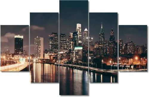 Miniatura 37 de TUMOVO Fotos en lienzo de Estados Unidos, Cincinnati, Ohio, Skyline at Dusk para tu sala de estar, impresiones de paisaje urbano de rascacielos