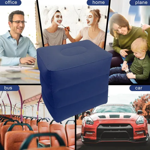 Miniatura 4 de AHIER - Almohada inflable de viaje para descansar los pies en aviones, automóviles, trenes, oficina, para descansar en vuelos largos (azul oscuro)