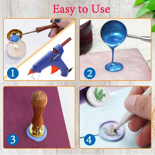 Miniatura 5 de Barra de sellado de cera, 15 piezas de pistola de pegamento para invitaciones de boda, tarjetas, sobres, oro rosa, material de cera flexible