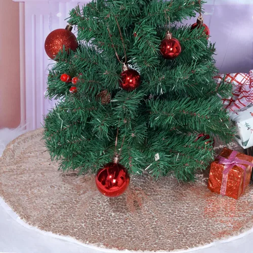 Miniatura 6 de Yookat Paquete de 1 Falda de Árbol de Navidad de 24 Pulgadas Redonda con Lentejuelas, Faldas de Árbol Brillantes, Tapetes de Árboles Dorado Rosa Oro