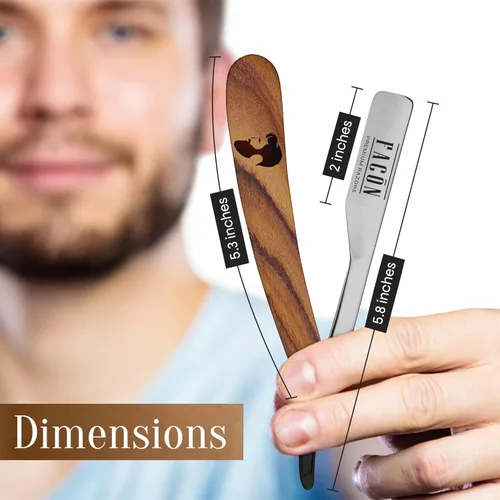 Miniatura 7 de Facón Navajas rectas para hombres - Kit de navaja de barbero profesional de borde recto con 100 cuchillas, afeitadora de acero inoxidable de madera