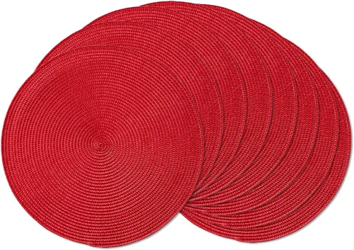 AHHFSMEI Manteles individuales redondos trenzados de 15 pulgadas, manteles individuales redondos para mesas de comedor, tejidos naturales, Rojo