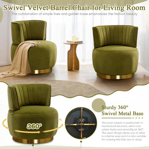 Miniatura 4 de Silla giratoria de terciopelo, moderna silla decorativa tapizada, silla redonda giratoria de 360° con base de metal dorado, cómoda silla de brazo