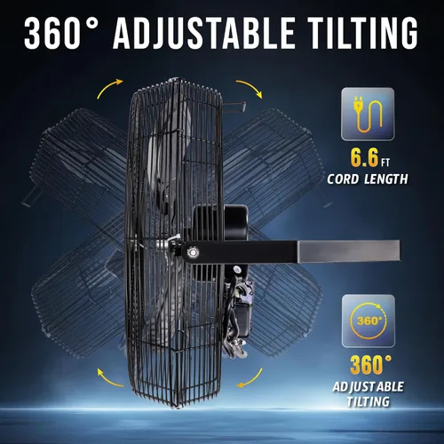 Miniatura 6 de Tornado Ventilador de pared industrial de metal de alta velocidad IPX4 resistente al agua de 18 pulgadas para uso comercial, industrial