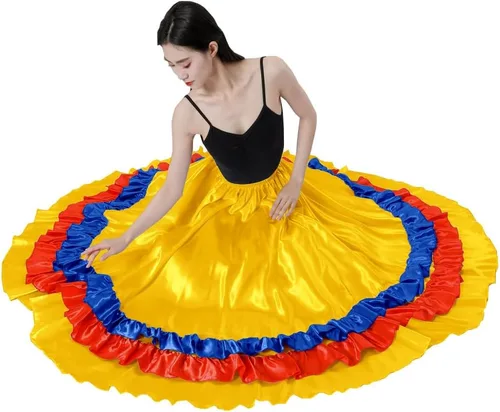Miniatura 11 de Falda larga de baile para adultos, color negro, rojo, verde, falda folklórica para disfraz de Halloween flamenco mexicano