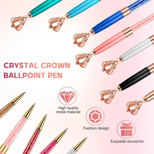 Miniatura 3 de CHENGU 12 bolígrafos con corona de diamantes de cristal, diamantes de imitación de metal con diamantes de imitación de tinta de escritura multicolor