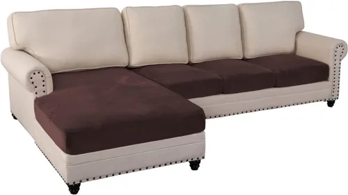Miniatura 14 de Fundas de cojín de terciopelo elástico de 3 piezas para sofá en forma de L, funda de diván, protector de muebles para sofá seccional Negro