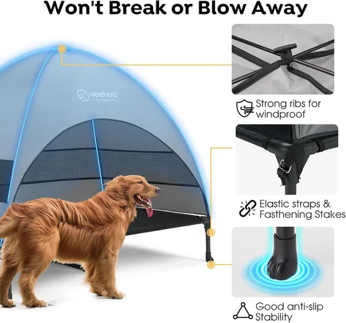 Miniatura 5 de Veehoo CWC2411 - Cama elevada de enfriamiento para perros con toldo y sombra extraíble, patas antideslizantes, cuna elevada para perros grandes
