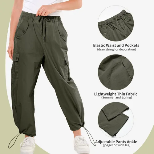 Miniatura 3 de Rolanko Pantalones de paracaídas para niñas, pantalones cargo Y2K con bolsillos, pantalones deportivos Harajuku para niños de 4 a 14 años