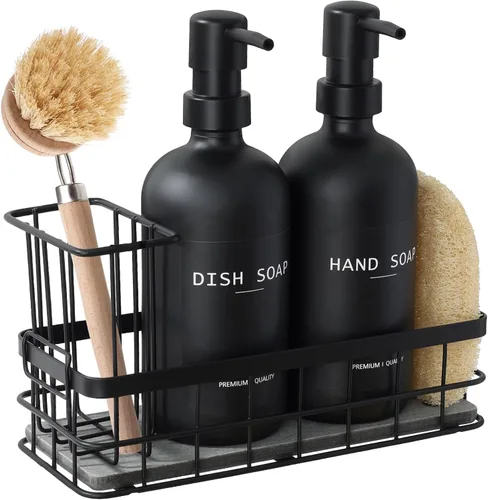 Miniatura 8 de Dispensador de jabón para platos para cocina, dispensadores de jabón de manos y platos ámbar de 16.9 onzas líquidas, juego de dispensador de jabón