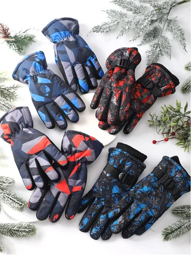 Miniatura 5 de 4 pares de guantes de invierno unisex para niños, impermeables, guantes de esquí para la nieve, guantes de esquí gruesos y cálidos para niños de 8 a