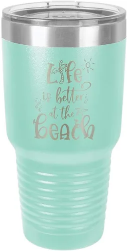 Miniatura 20 de La vida es mejor en la playa 3 grabado 30 oz vaso de acero con recubrimiento de polvo grabado láser taza de viaje de camello polar libre de BPA