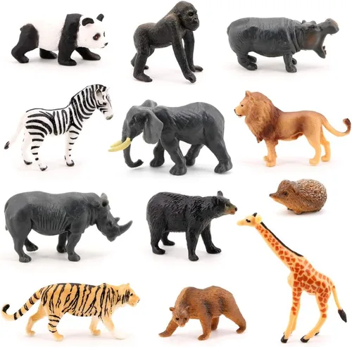 Volnau Mini figuras de juguetes de animales de safari, 12 figuras salvajes en miniatura para niños pequeños, regalo de Navidad, cumpleaños, paquete