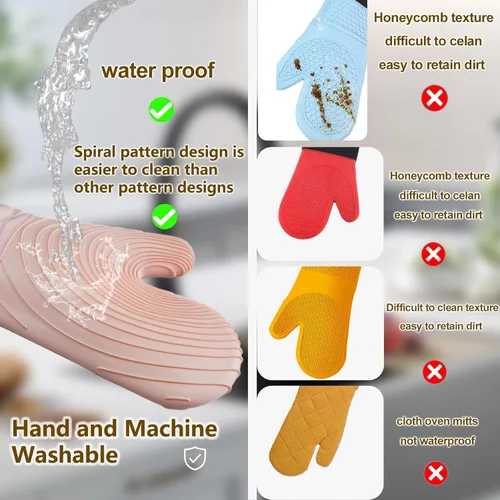 Miniatura 2 de Manoplas de horno de silicona, resistentes al calor, 500 °F, agarre duradero, antideslizante, manoplas de horno para cocina, resistentes al calor